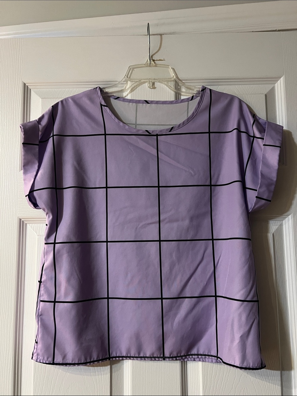 SHEIN Lavender Grid Short Sleeve Blouse